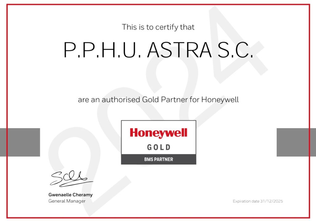 Certyfikat od firmy Honeywell
