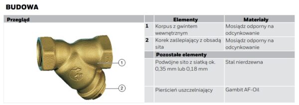 Filtr skośny mosiężny z gwintem wewnętrznym FY30 Resideo Braukmann