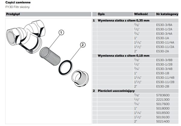 Filtr skośny mosiężny z gwintem wewnętrznym FY30 Resideo Braukmann